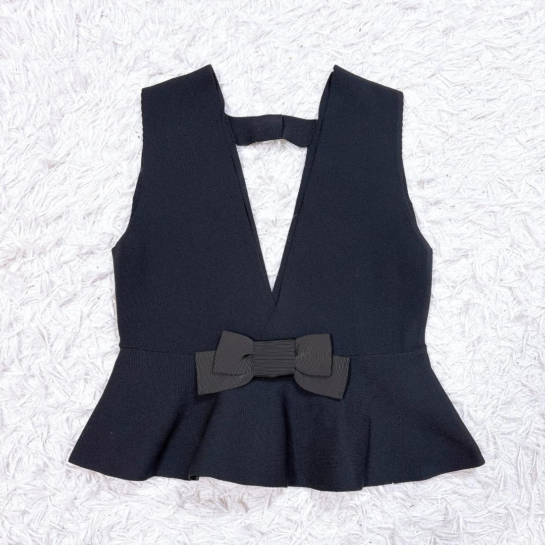 人気【美品】M'S GRACY ペプラムニットジレ グログランリボン パール装飾
