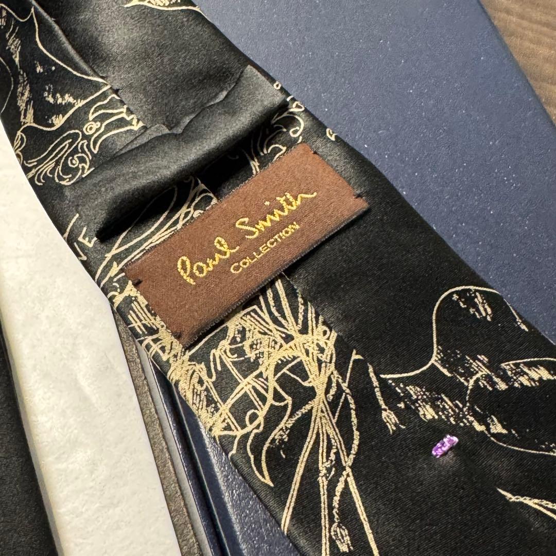 極美品 入手困難 ポールスミス カリグラフィ ネクタイ ナロータイ 漆黒ブラック