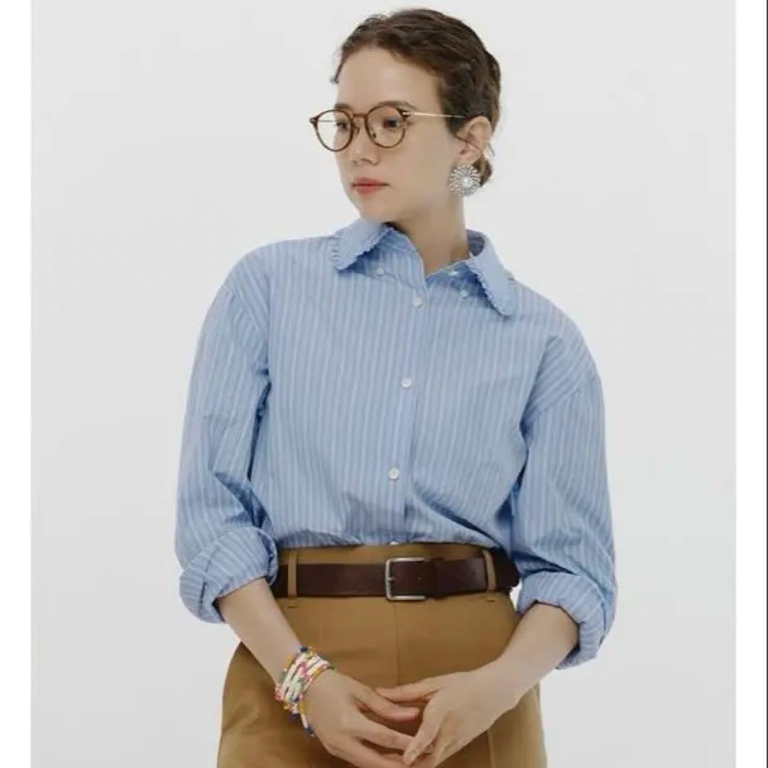 yori ミニフリルストライプシャツ ストライプ ブラウス 36