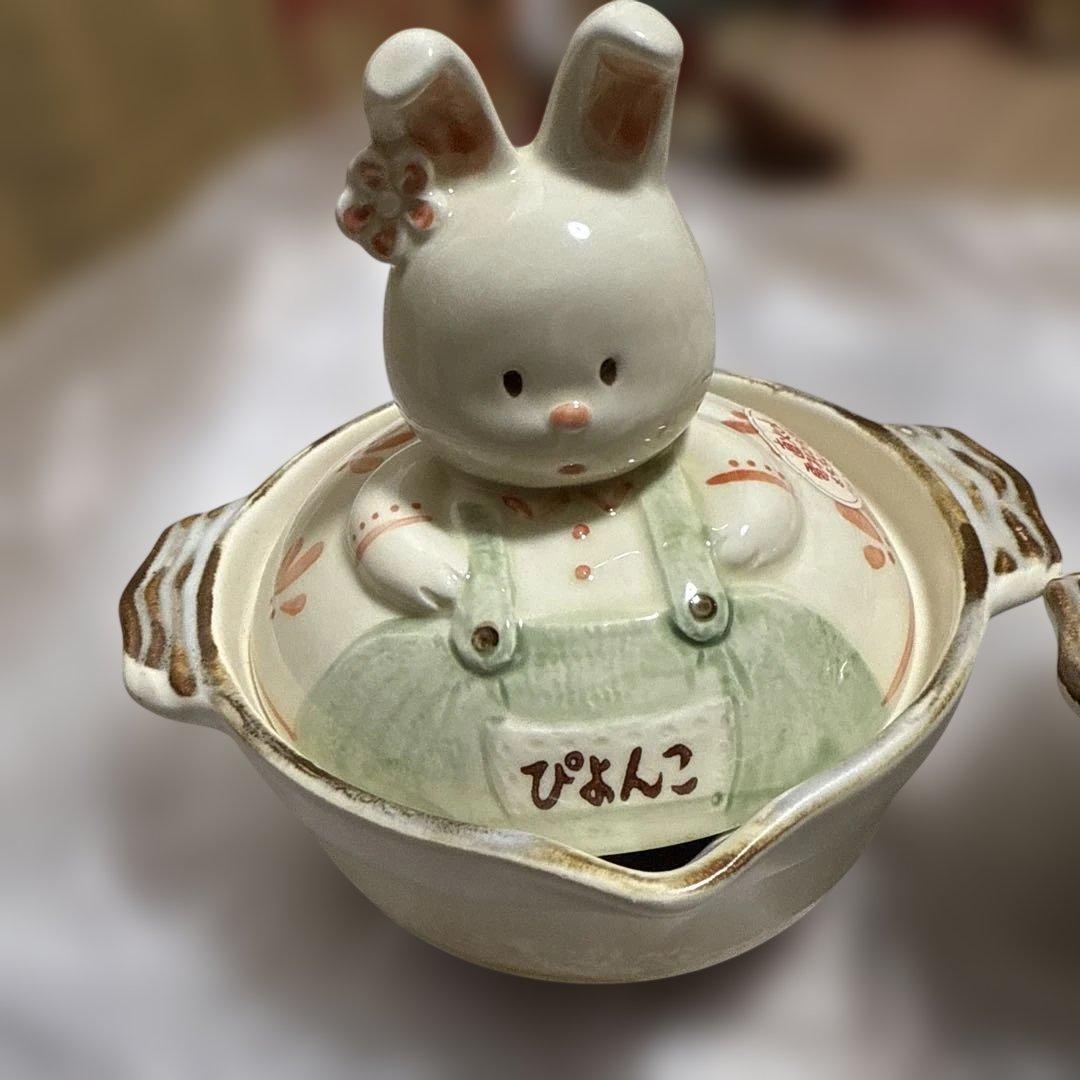 【KATO KOGEI】 加藤工芸 うさぎ 猫 蓋付き土鍋 昭和/平成レトロ