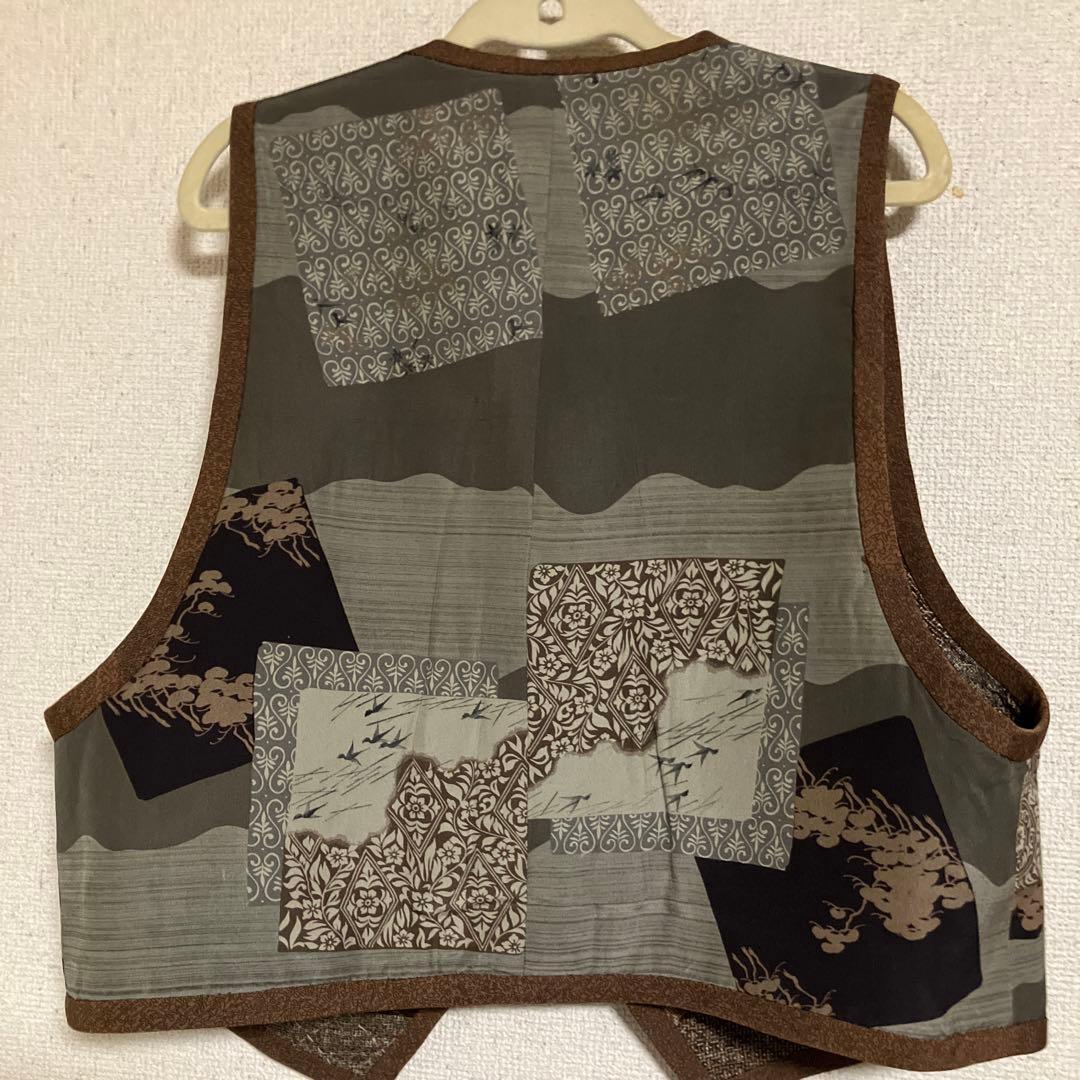 ハンドメイド大島ベストリバーシブル刺し子L〜M寸