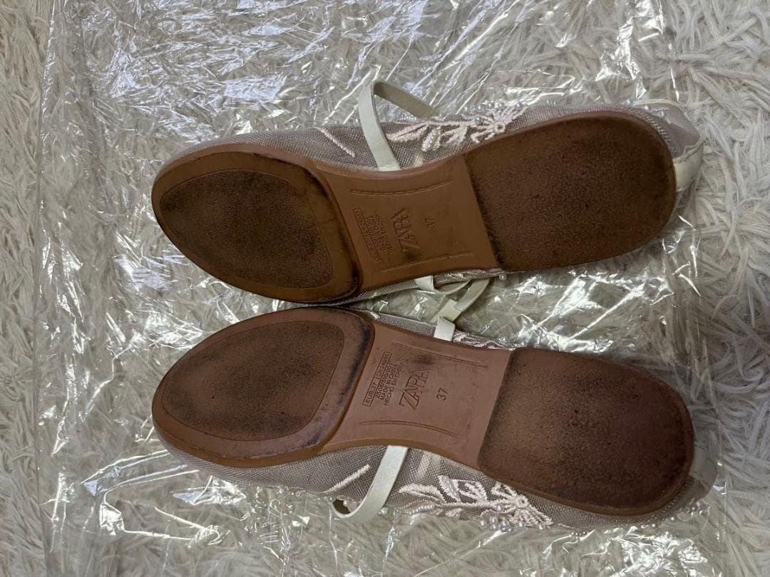 ZARA ザラ刺繍入りメッシュ バレリーナシューズ37